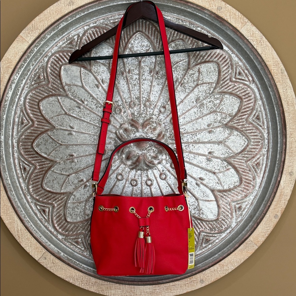 Gianni Bini Red Crossbody Tassel Bucket Bag
